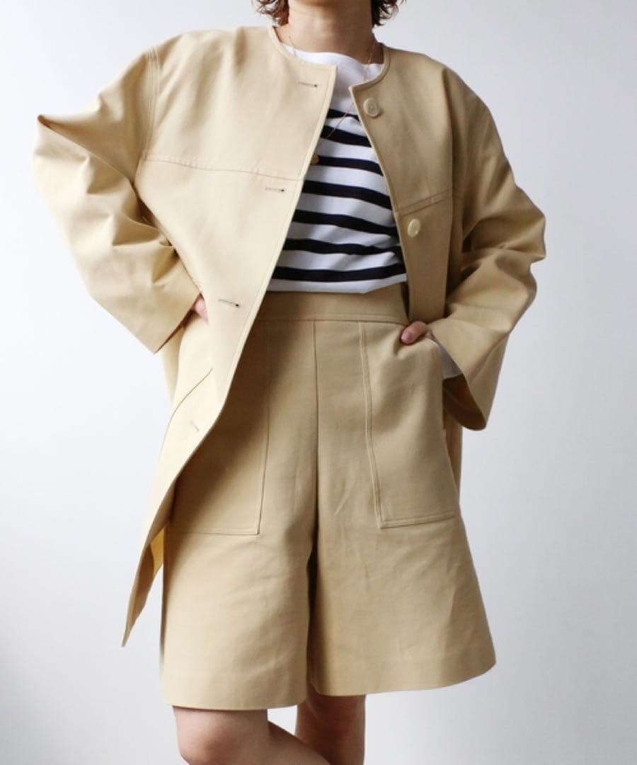 【美品】IENA イエナ 二重織 ギャバ BOXYコート イエローベージュ 36