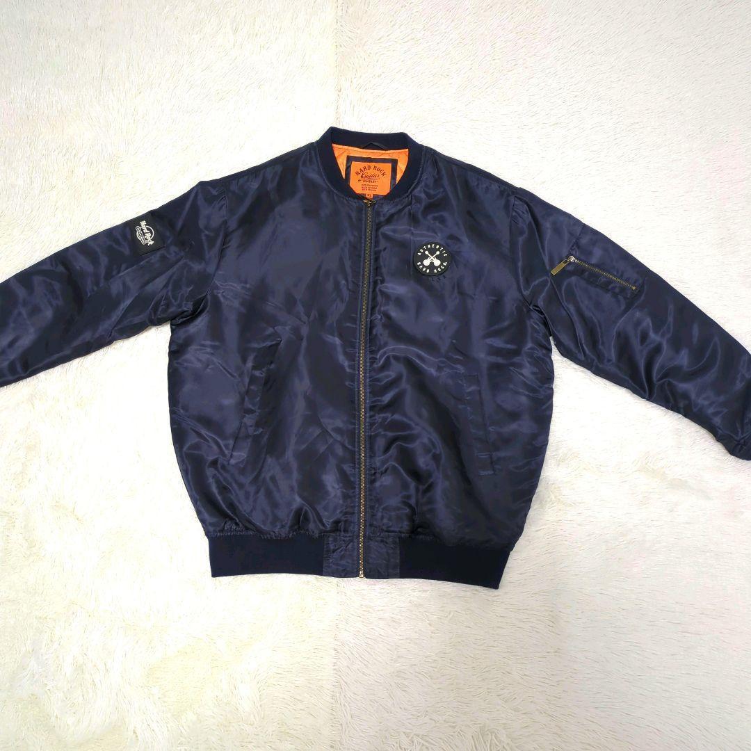 美品✨️　希少　HardRockCAFE　MA-1　XL ネイビー 大きいサイズ