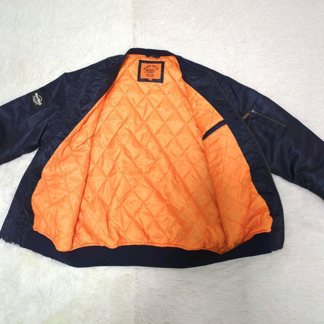 美品✨️　希少　HardRockCAFE　MA-1　XL ネイビー 大きいサイズ