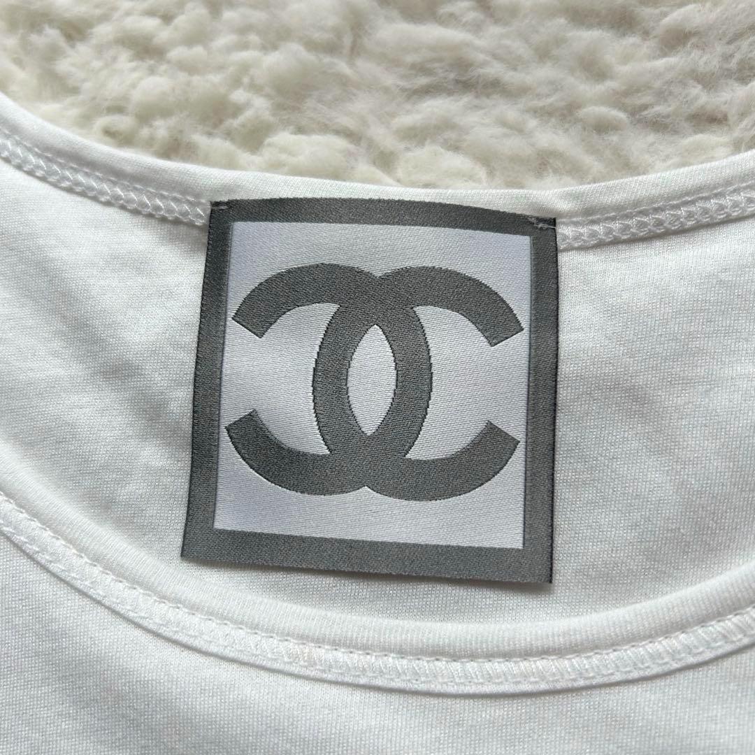 【美品】CHANEL Tシャツ 袖ココマーク シルク混 白 34 スポーツライン