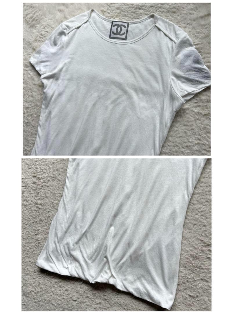 【美品】CHANEL Tシャツ 袖ココマーク シルク混 白 34 スポーツライン