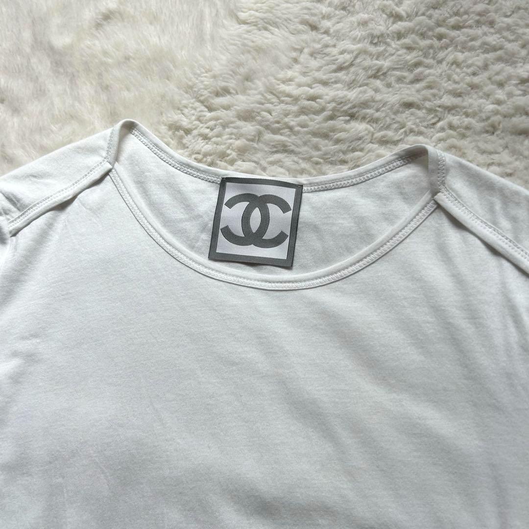 【美品】CHANEL Tシャツ 袖ココマーク シルク混 白 34 スポーツライン