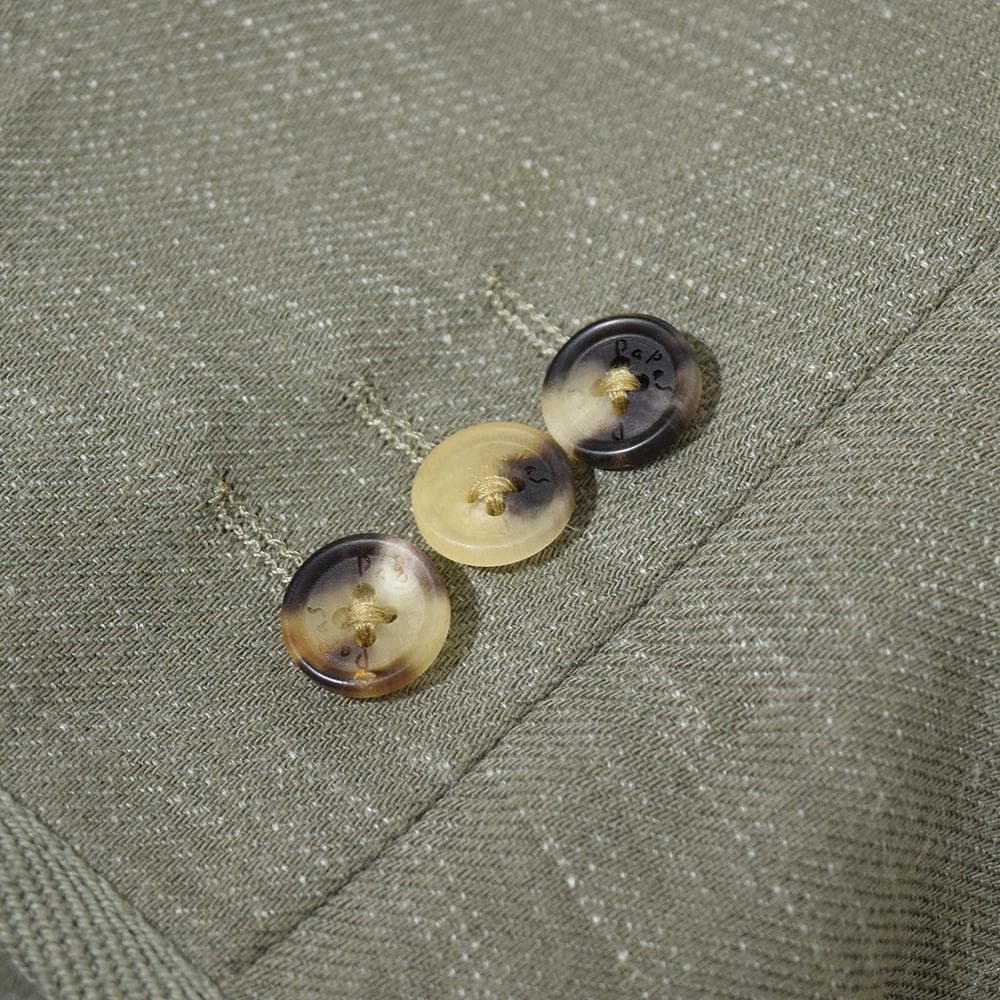 春夏 パパス Papas 麻混 コットンウール アンコンジャケット 48 カーキ