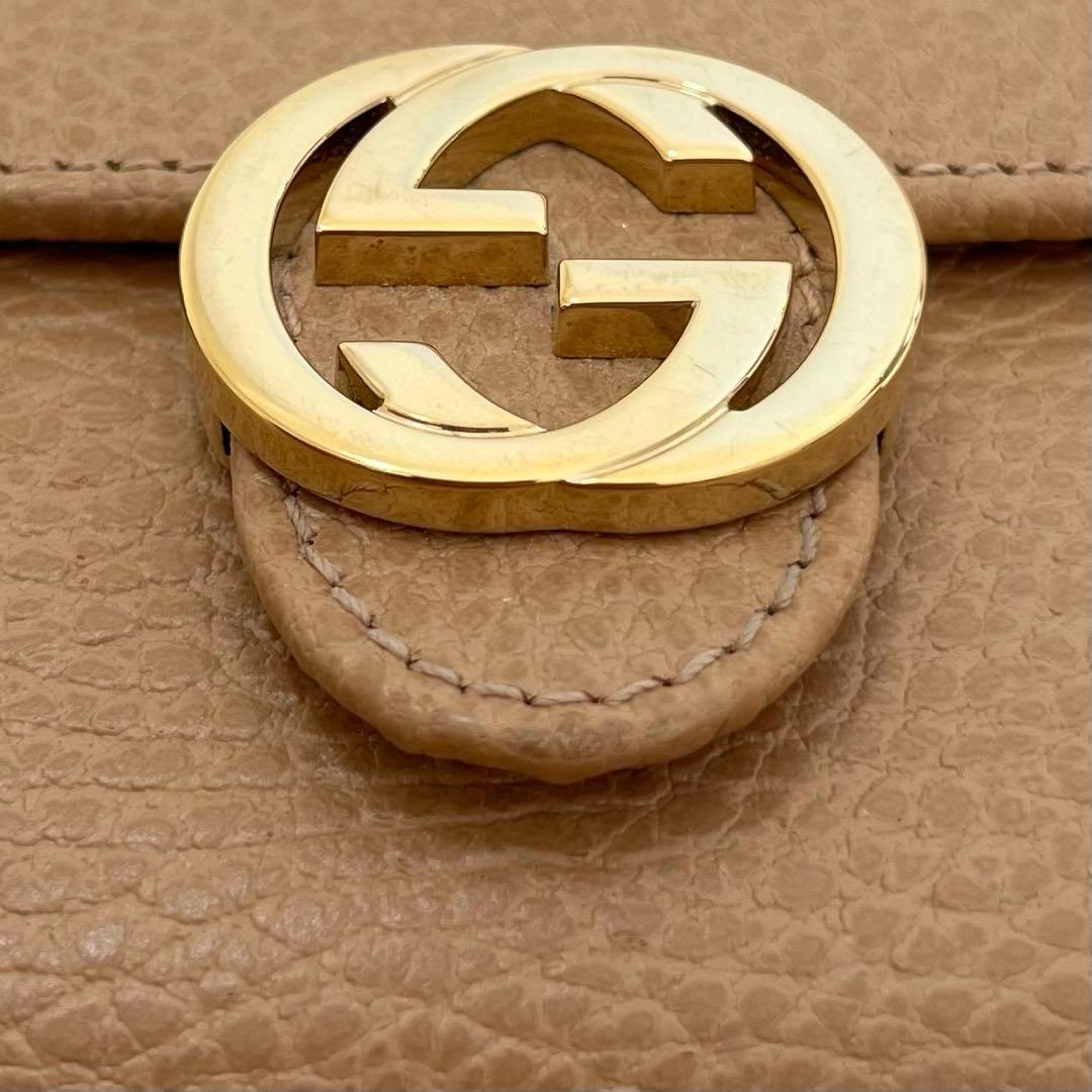 グッチ GUCCI 財布 二つ折り ミニ財布 ミニウォレット レザー ベージュ