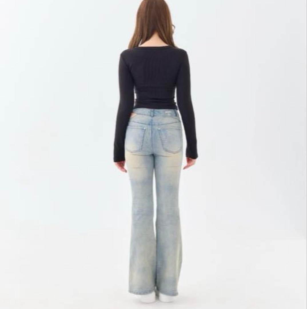 パンツ andwang Corset CutOut Ribbon Flare Denim