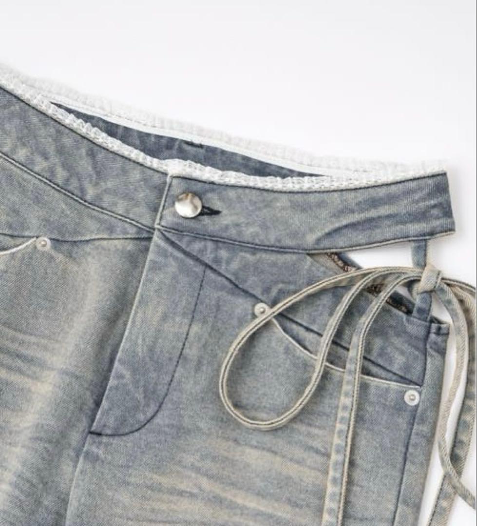 パンツ andwang Corset CutOut Ribbon Flare Denim