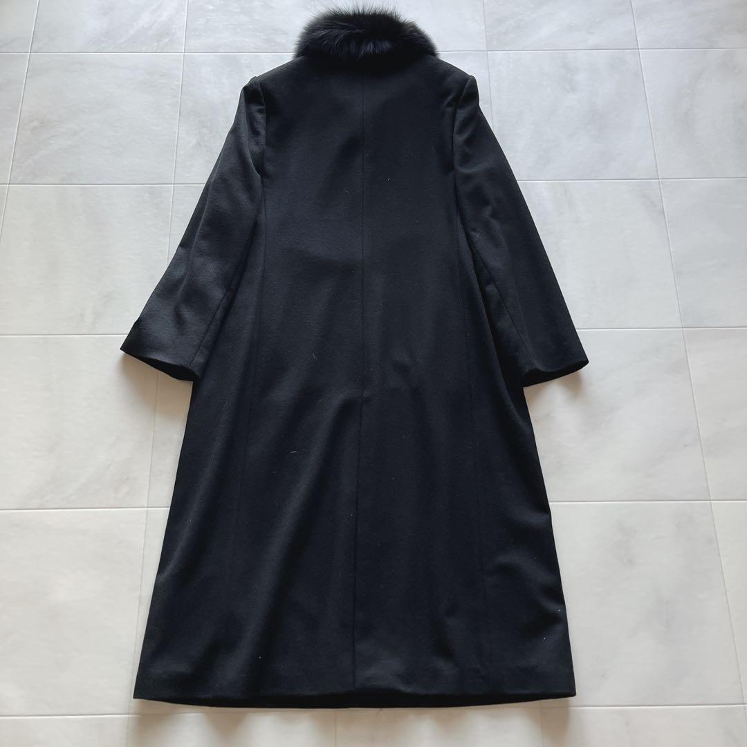 美品✨カシミヤ100% FOXファー付 ロングコート 黒 冠婚葬祭 フォーマル