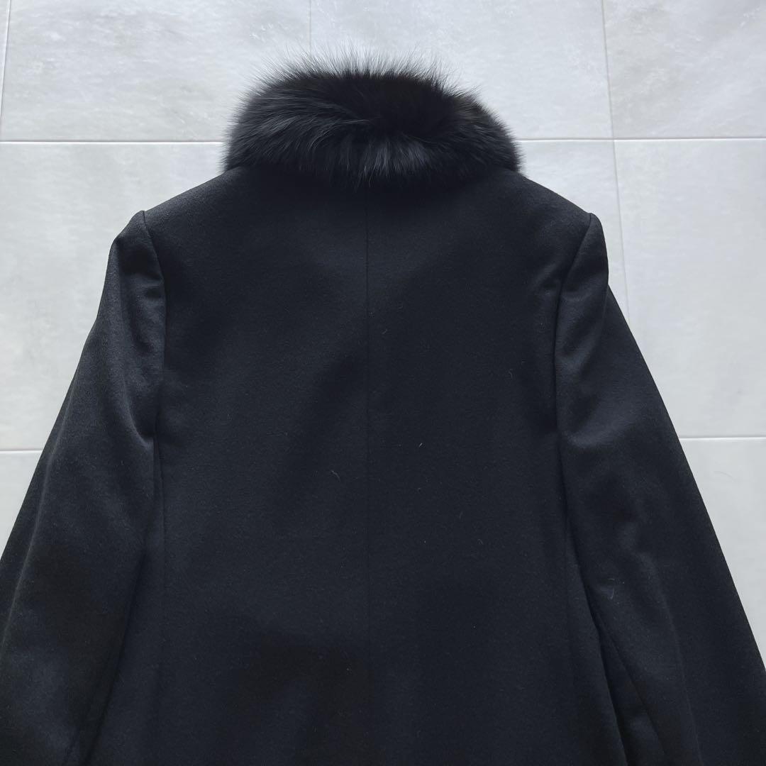 美品✨カシミヤ100% FOXファー付 ロングコート 黒 冠婚葬祭 フォーマル