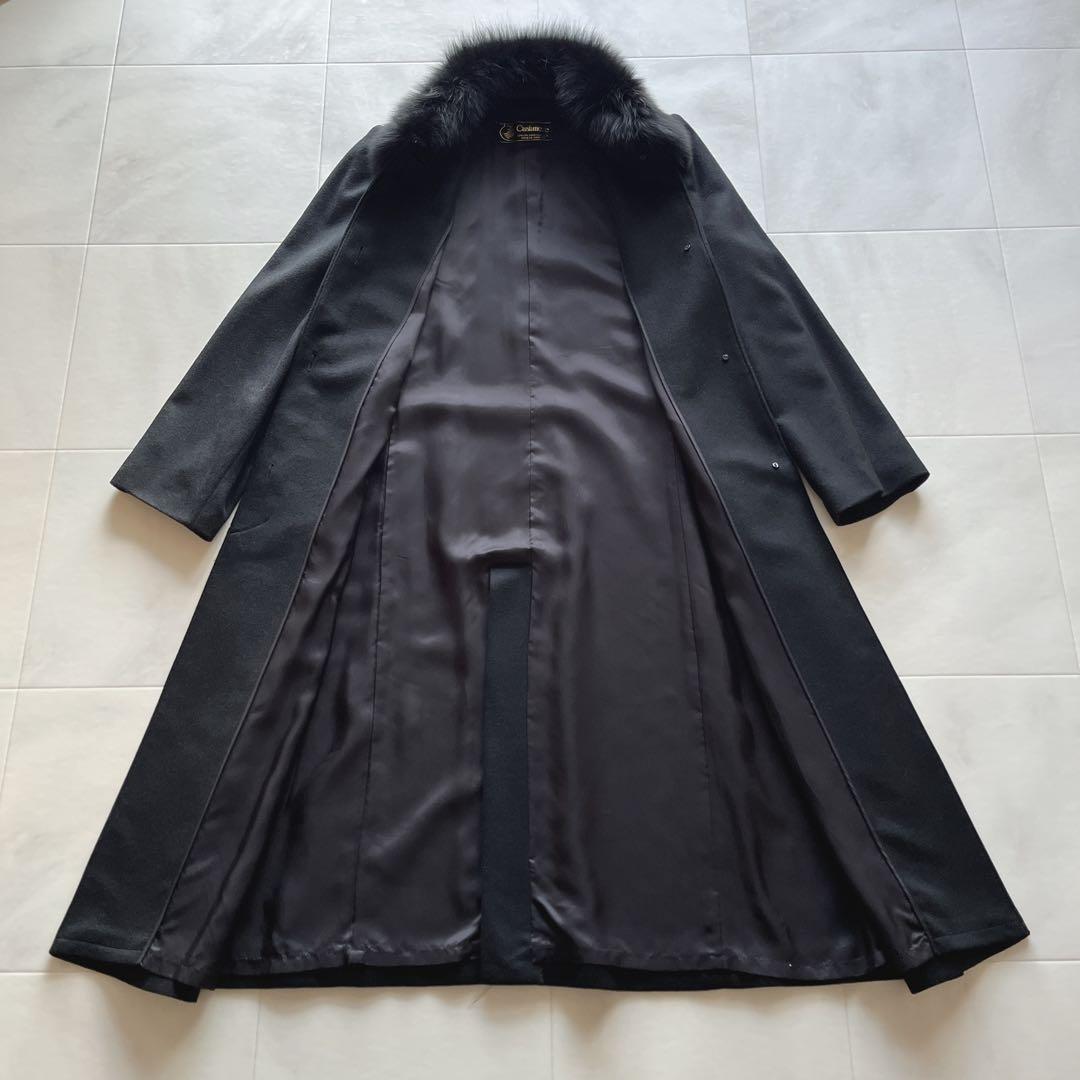 美品✨カシミヤ100% FOXファー付 ロングコート 黒 冠婚葬祭 フォーマル