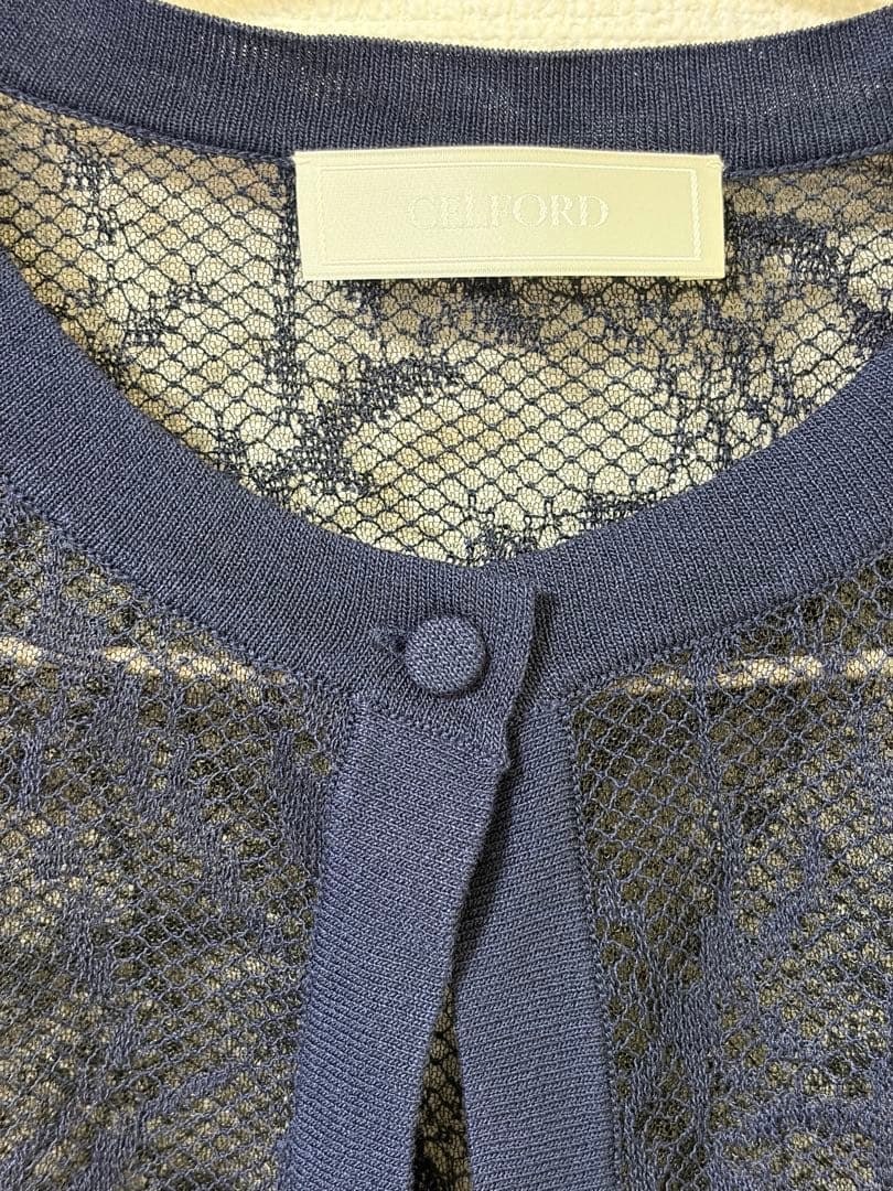 【新品】CELFORD ネイビー レース クロップド カーディガン