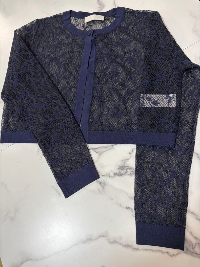 【新品】CELFORD ネイビー レース クロップド カーディガン