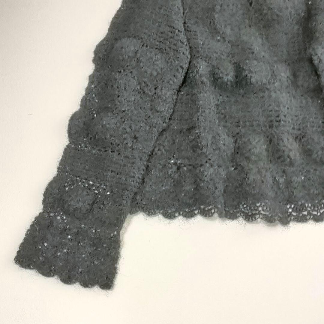 美品✨️カネコイサオ フラワーモチーフクロシェカーディガン 立体フラワー　モヘヤ