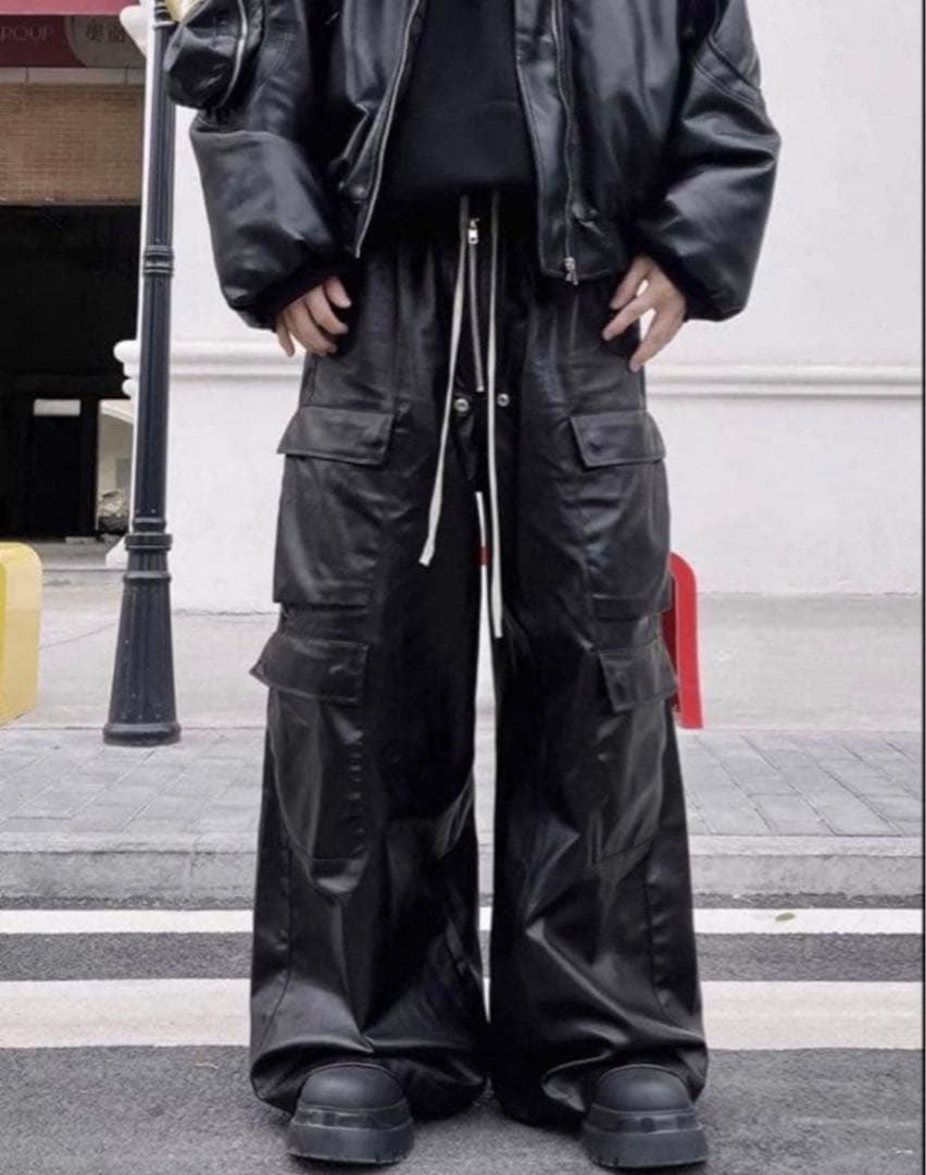 Rick Owens風 leather cargo pants