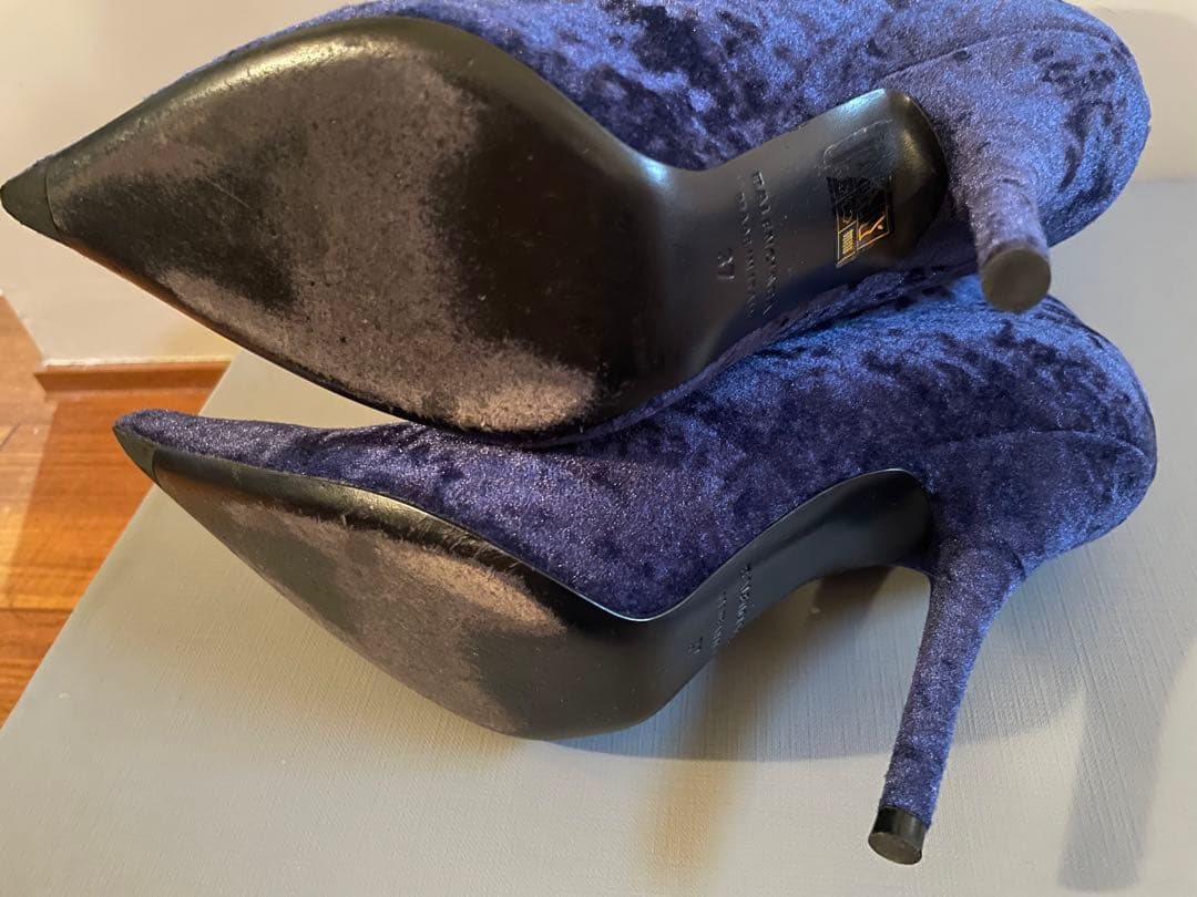 BALENCIAGA バレンシアガ　ネイビー ベルベット ブーティ