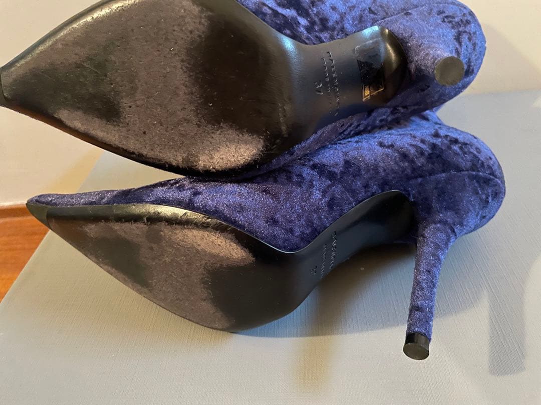 BALENCIAGA バレンシアガ　ネイビー ベルベット ブーティ