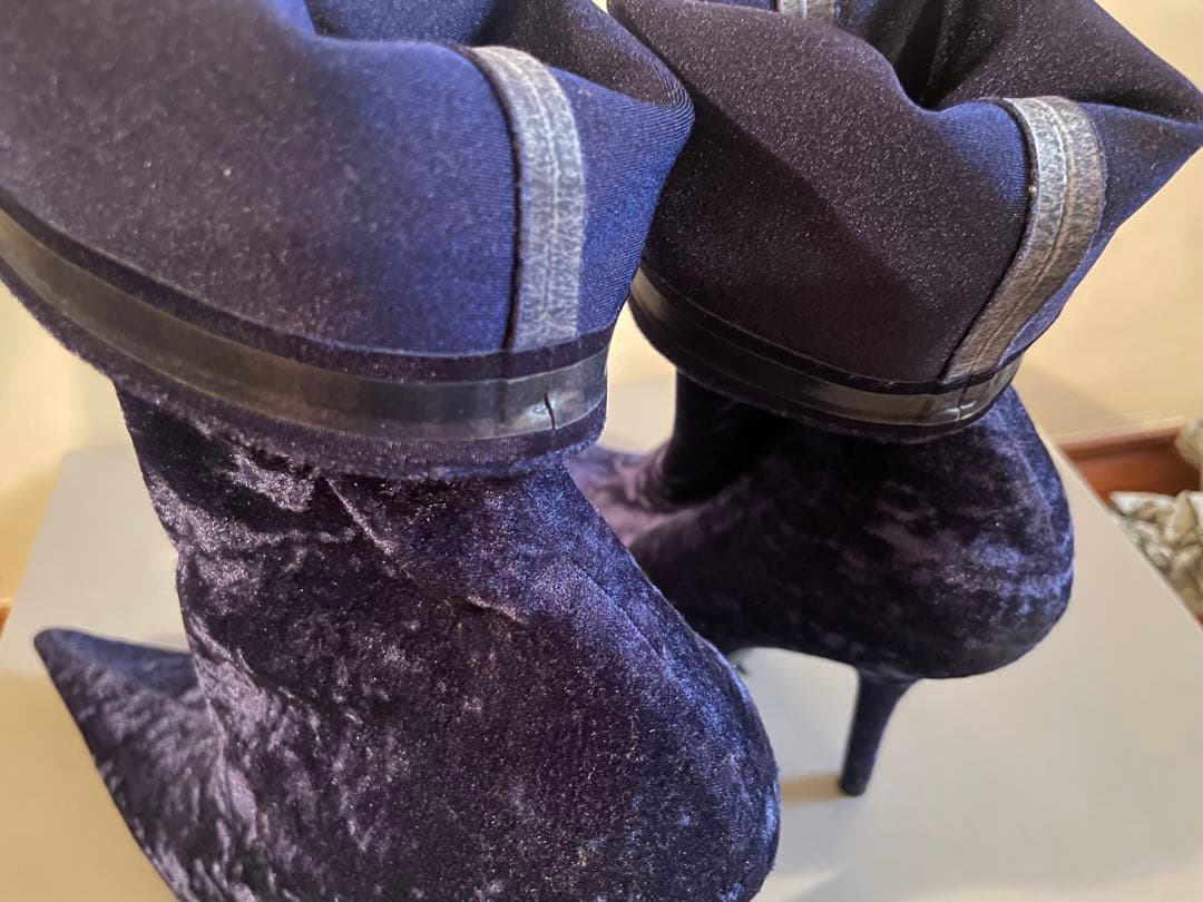 BALENCIAGA バレンシアガ　ネイビー ベルベット ブーティ