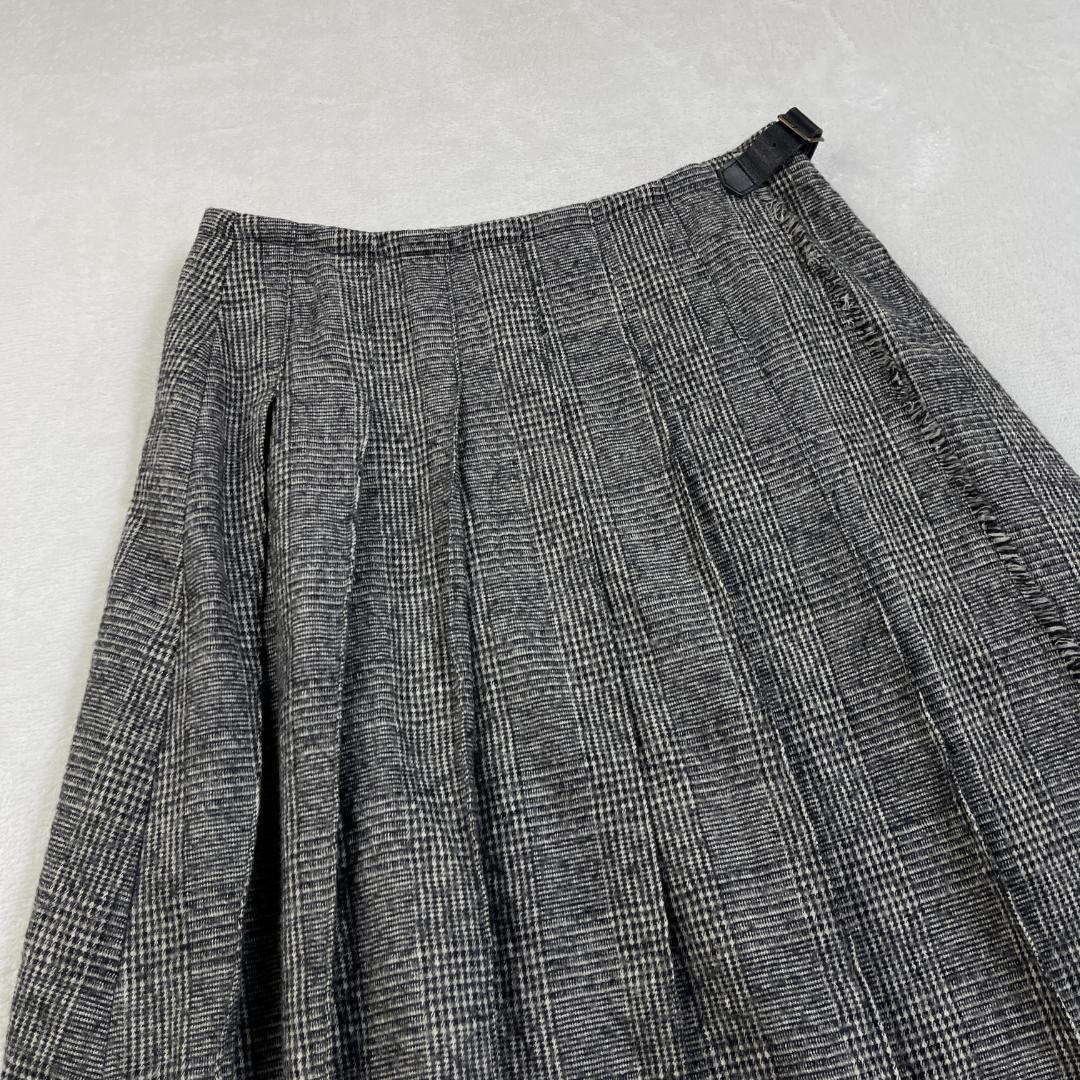 Le minor　グレンチェックプリーツスカート　巻きスカート　グレー