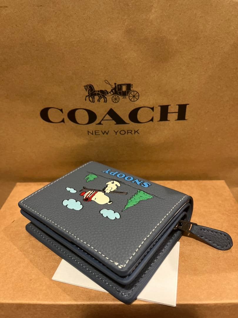 COACH スヌーピー 二つ折り財布 ブルー