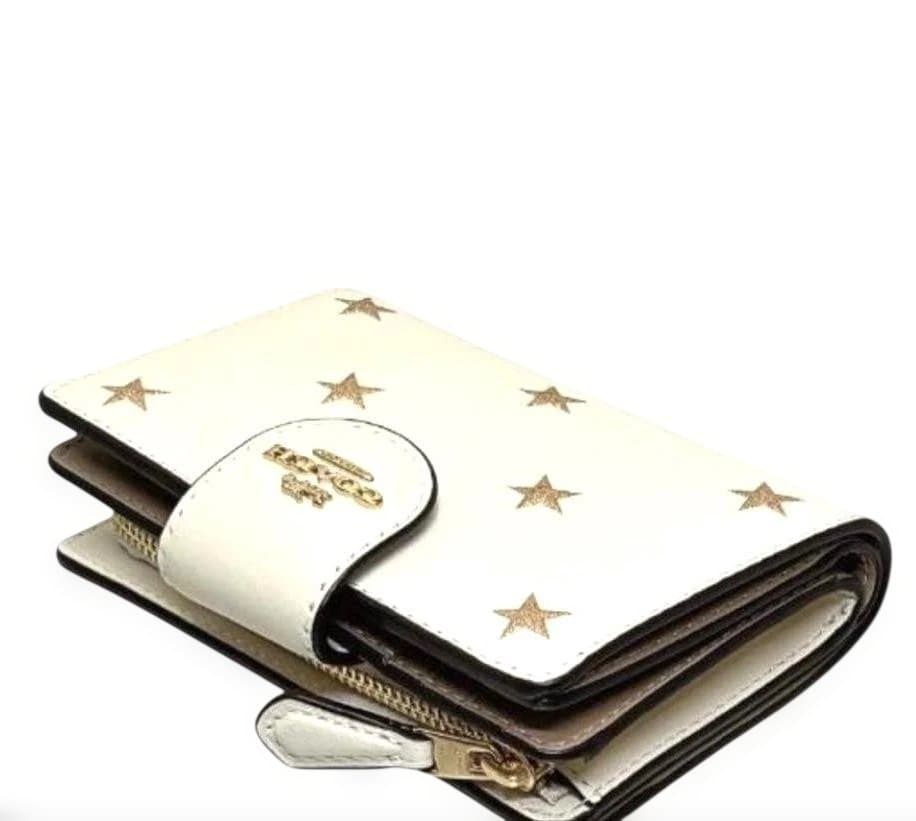 COACHコーチジップ ウォレット スター プリントゴールド星折財布