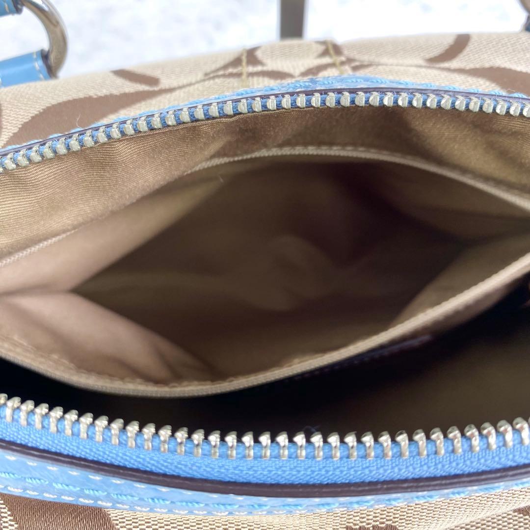 バッグ Coach Signature Stripe Zip Satchel blue