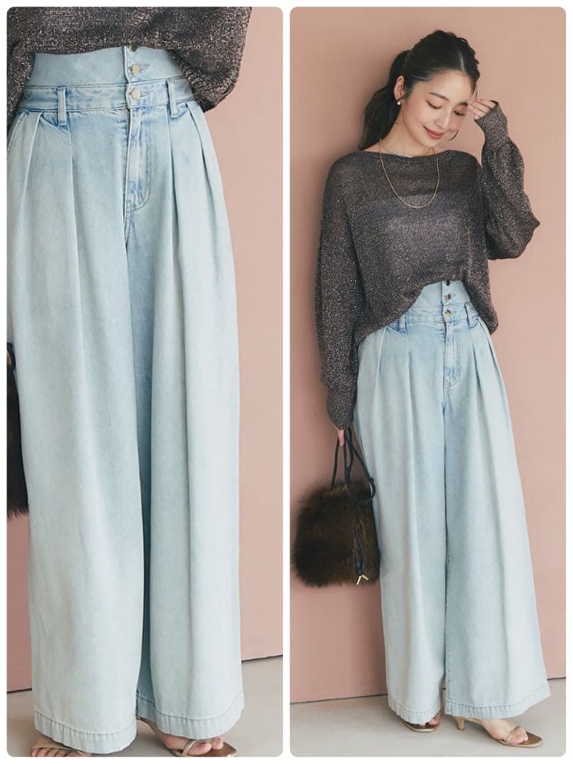 【新品】La boutique BonBon ハイウエストバギーデニム S