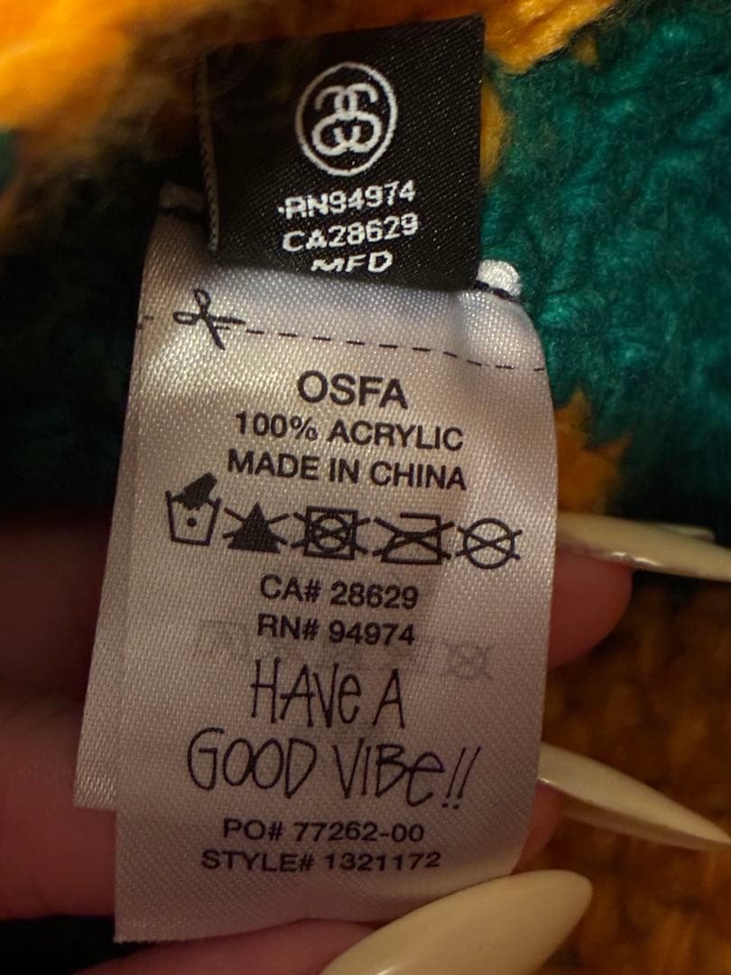 STUSSY チェッカー ニット バケットハット グリーン イエロー OSFA