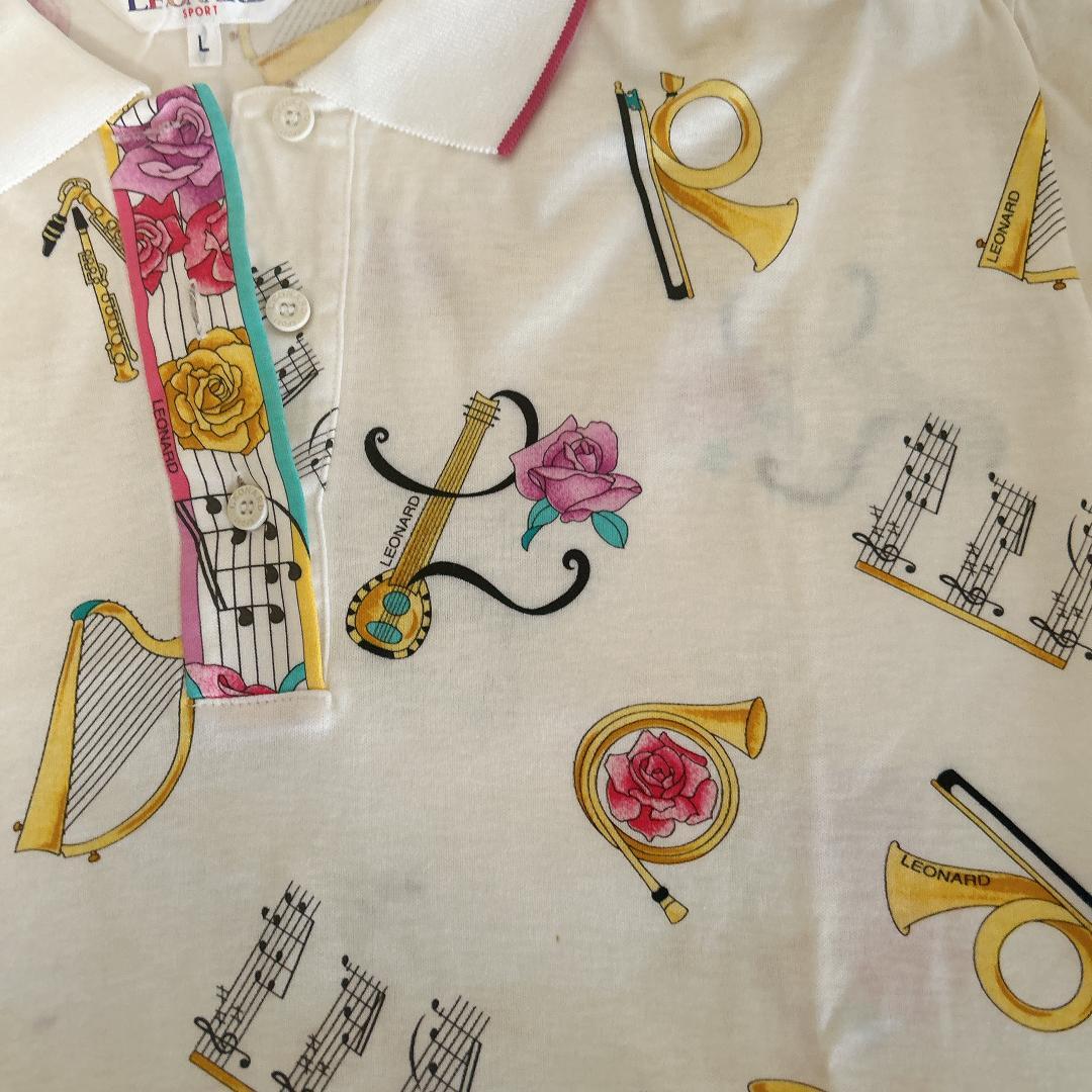⭐︎LEONARD SPORT⭐︎長袖ポロシャツ 楽器と花柄　（L)