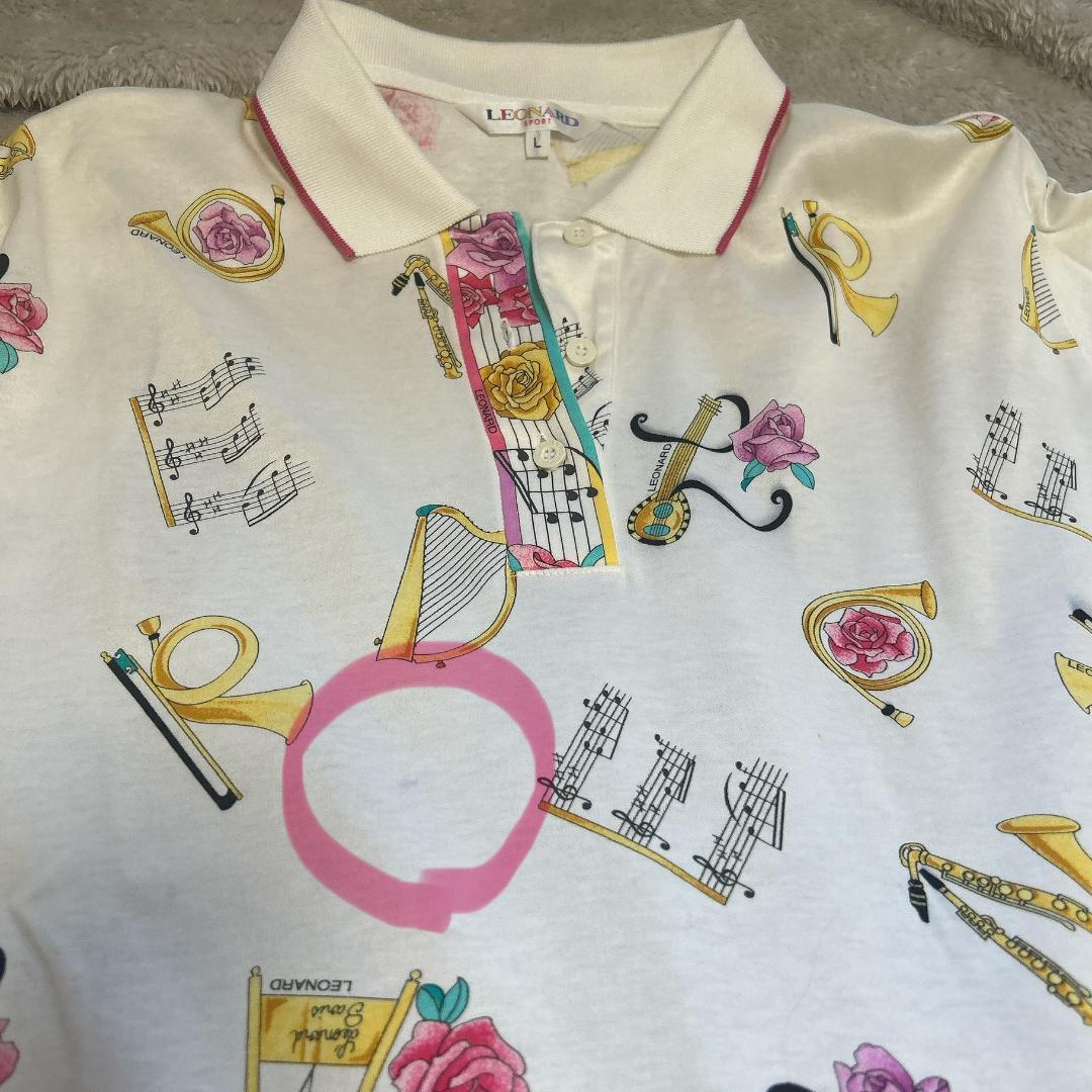 ⭐︎LEONARD SPORT⭐︎長袖ポロシャツ 楽器と花柄　（L)