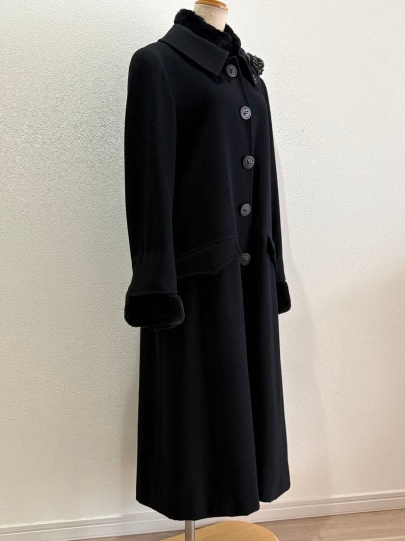 CHANEL カシミヤ ロングコート ファー 40 ブラック 美品