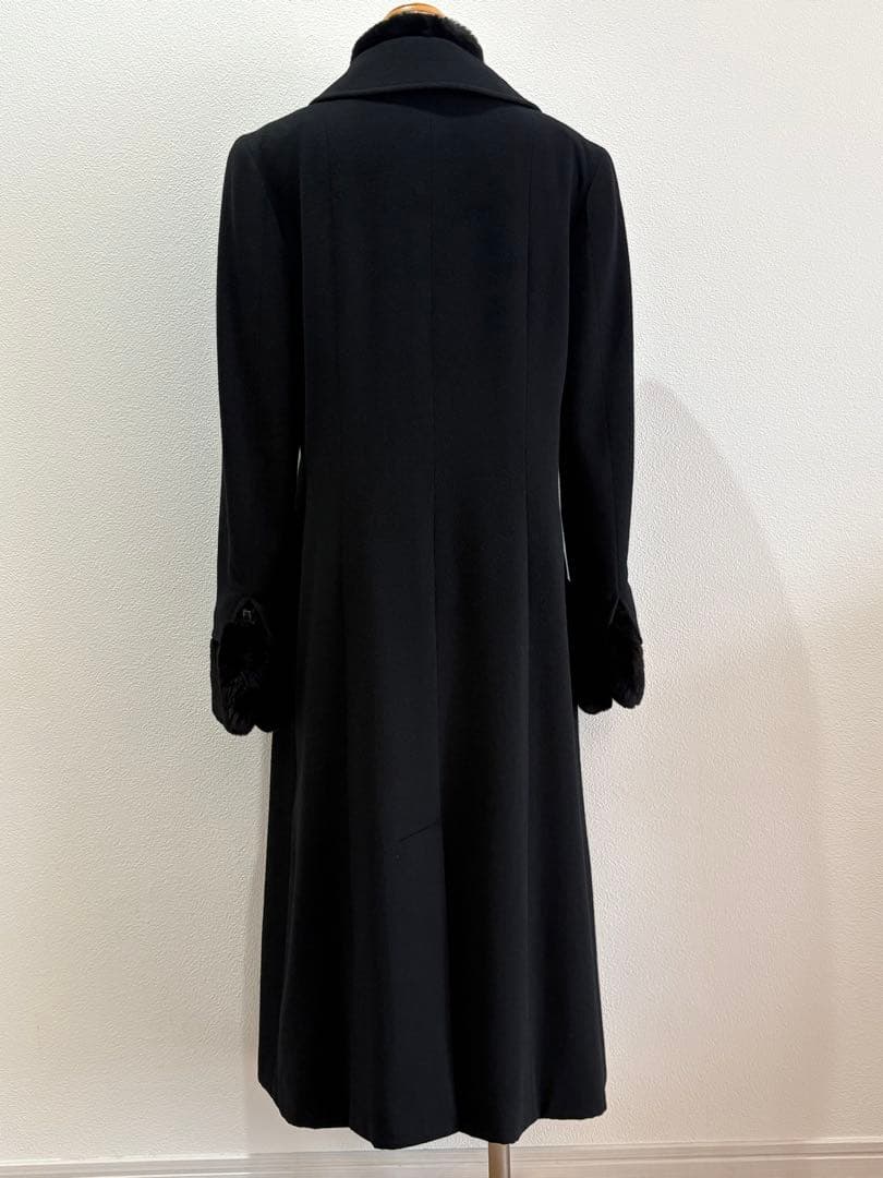 CHANEL カシミヤ ロングコート ファー 40 ブラック 美品