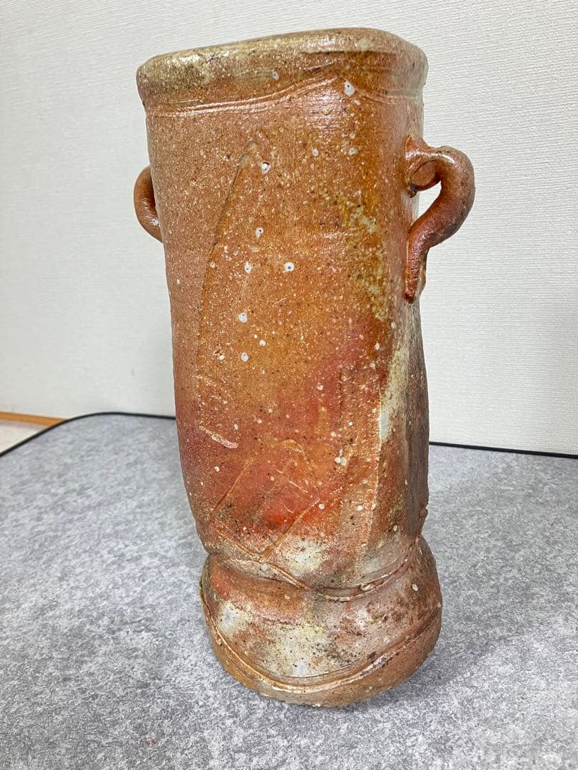 珍品 伊賀焼 泥の花 耳付 香山作 花瓶 花入れ 箱あり新品未使用