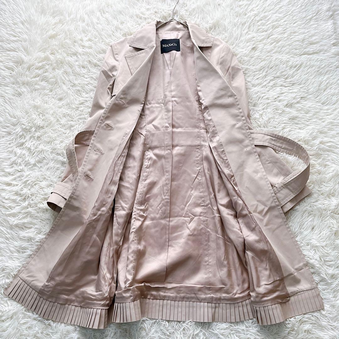 【美品】マックスマーラ ロングトレンチコート プリーツ ベルト付き ベージュ S