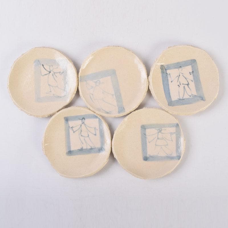 和食器　白倉窯　伊村徳子作　染付　小皿　五客　共箱　C　8487