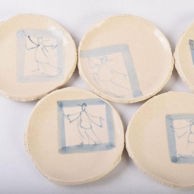 和食器　白倉窯　伊村徳子作　染付　小皿　五客　共箱　C　8487
