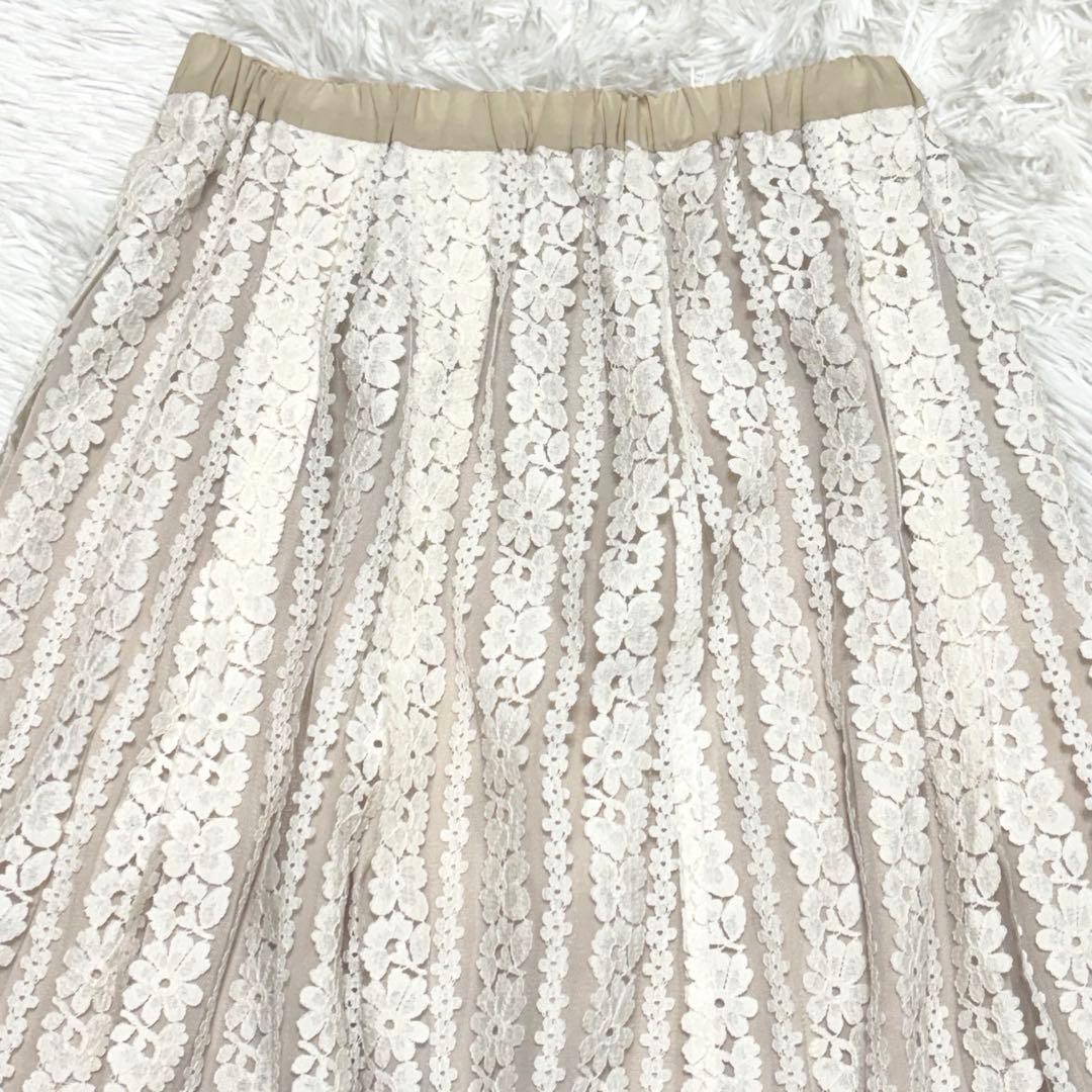 IENA イエナ　チュールレースロングスカート　花柄　タック　ウエストゴム　美品