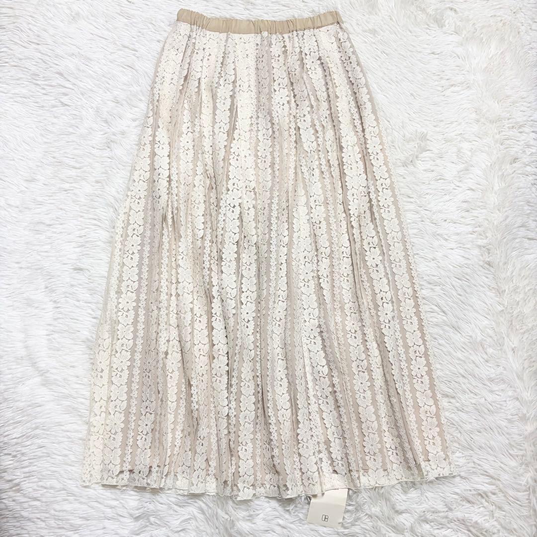 IENA イエナ　チュールレースロングスカート　花柄　タック　ウエストゴム　美品