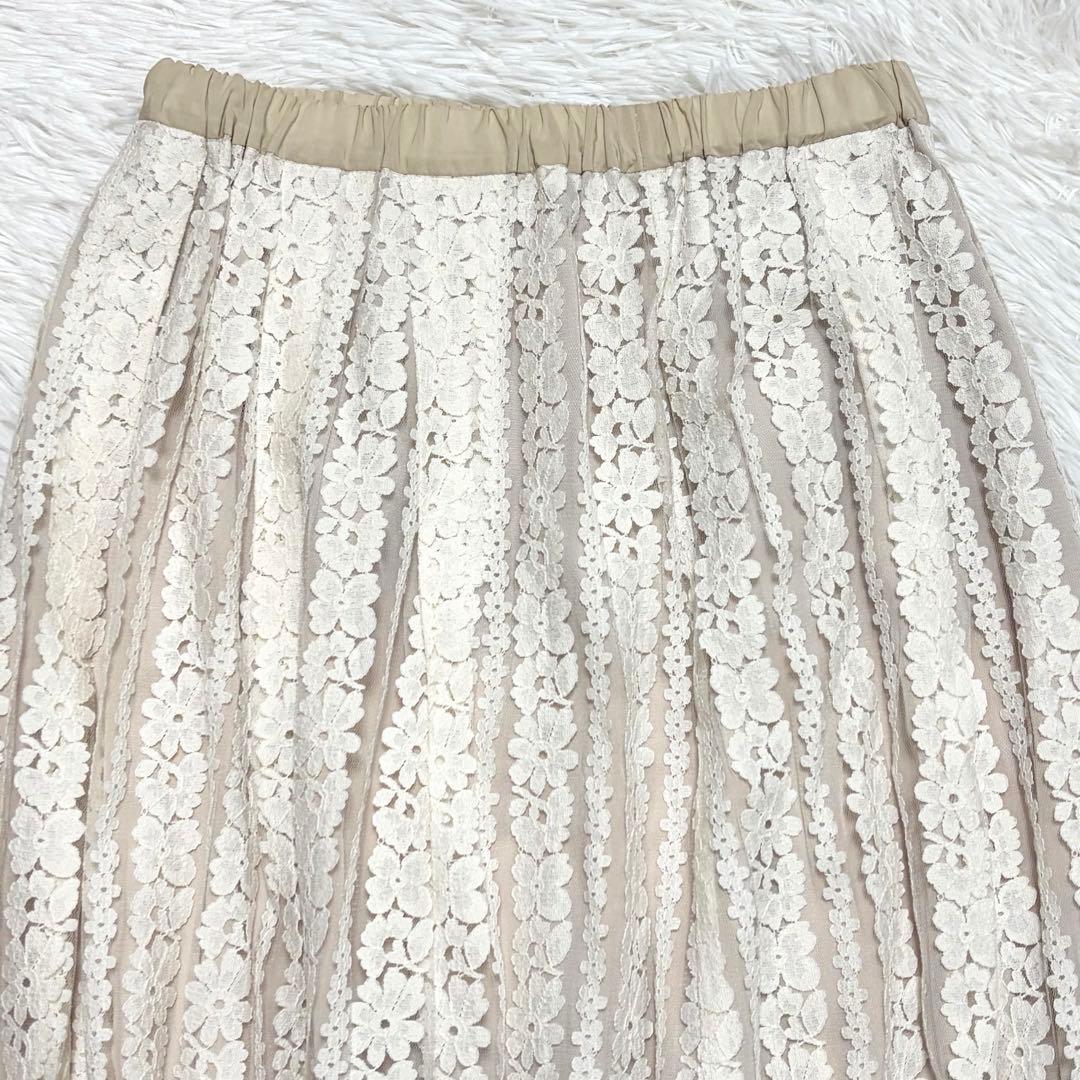 IENA イエナ　チュールレースロングスカート　花柄　タック　ウエストゴム　美品