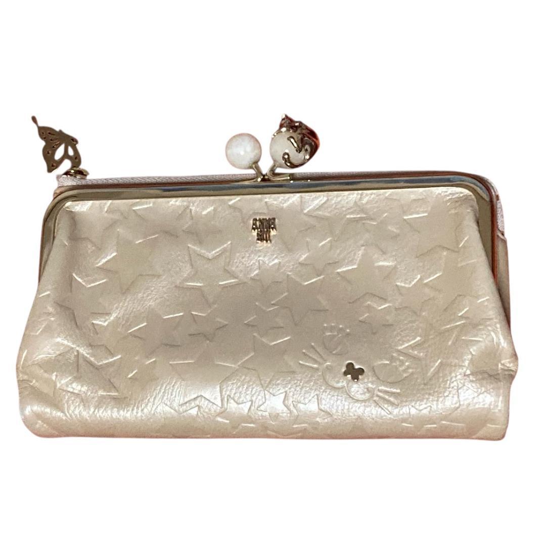 ANNA SUI アナスイ 長財布 がま口 プレイングキャット ゴールド　レザー