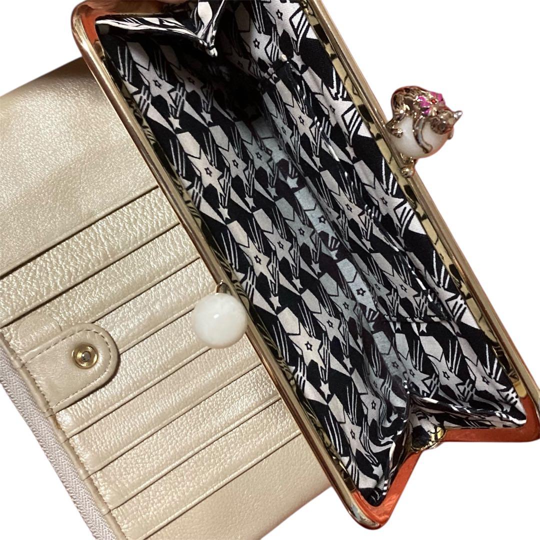 ANNA SUI アナスイ 長財布 がま口 プレイングキャット ゴールド　レザー