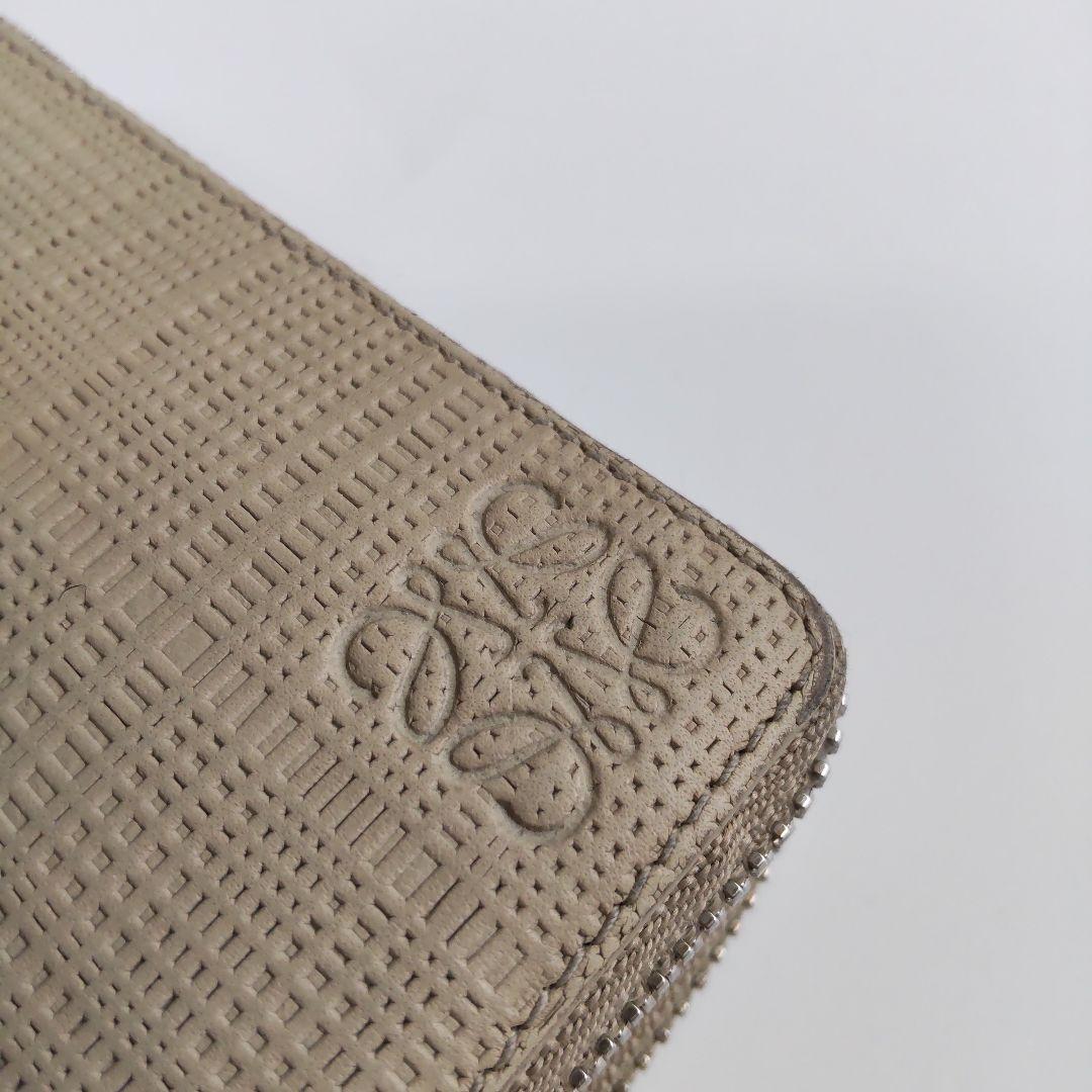 希少 ロエベ GOYA アナグラム ダブル ラウンドジップ レザー 財布 グレー