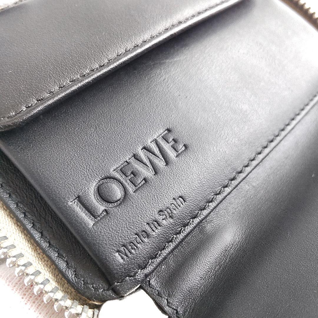 希少 ロエベ GOYA アナグラム ダブル ラウンドジップ レザー 財布 グレー