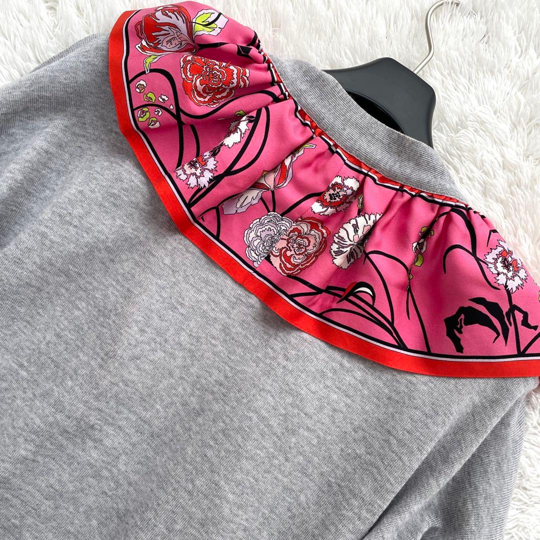 EMILIO PUCCI✨カーディガン フリル襟　ロゴボタン グレーイタリア製