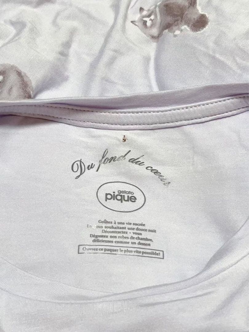 ジェラートピケ CAT柄ワンポイントTシャツ&ロングパンツ上下セット