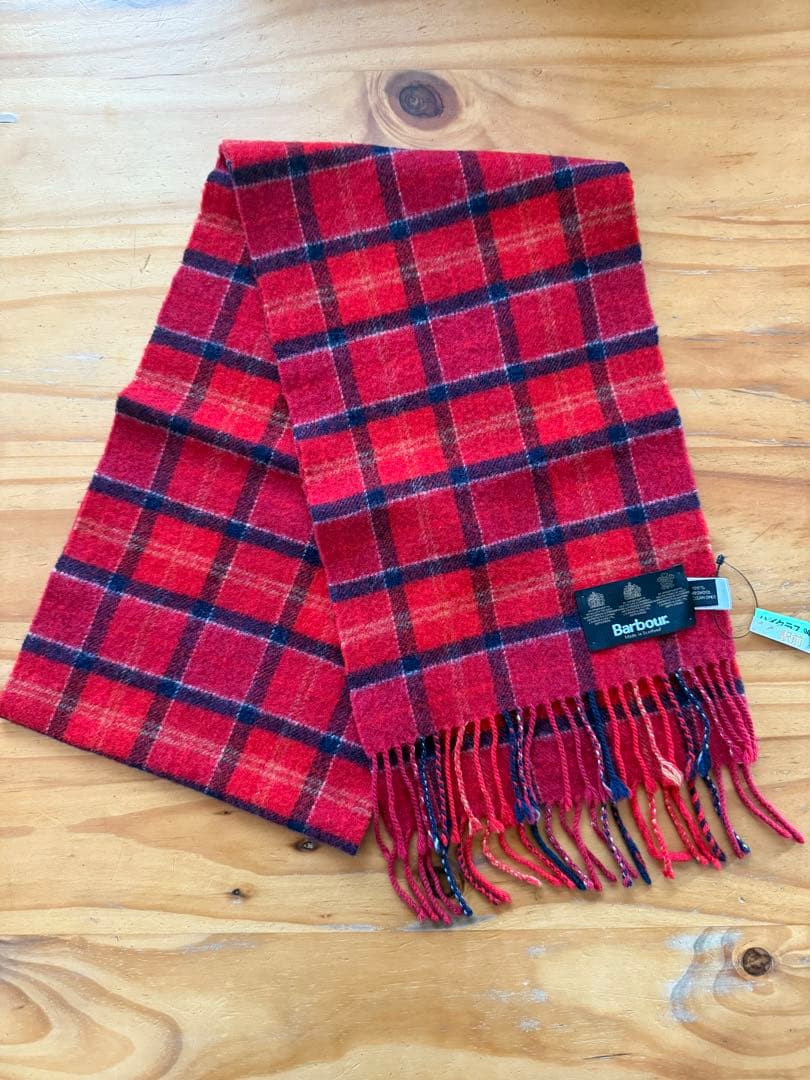 Barbour チェック柄マフラー 赤