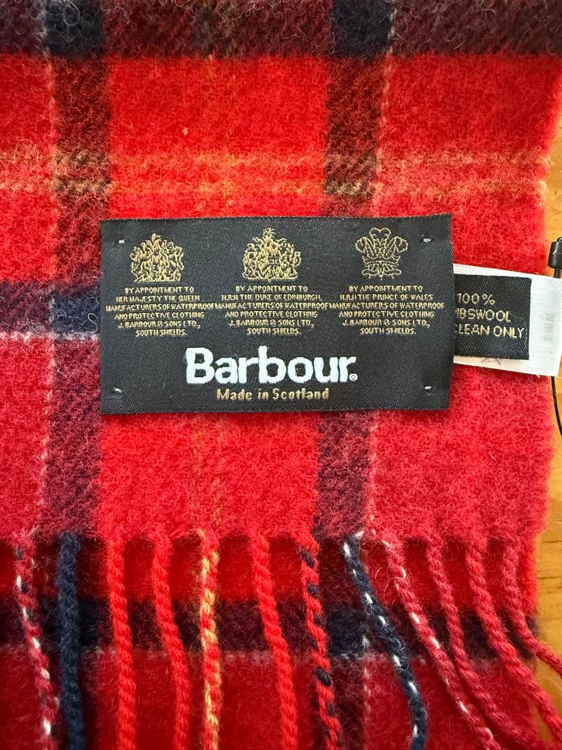 Barbour チェック柄マフラー 赤