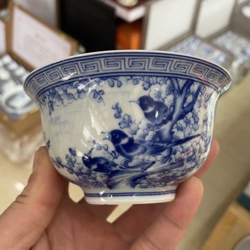 景徳鎮 青花喜上眉梢三才蓋碗 茶碗 煎茶器 未使用品