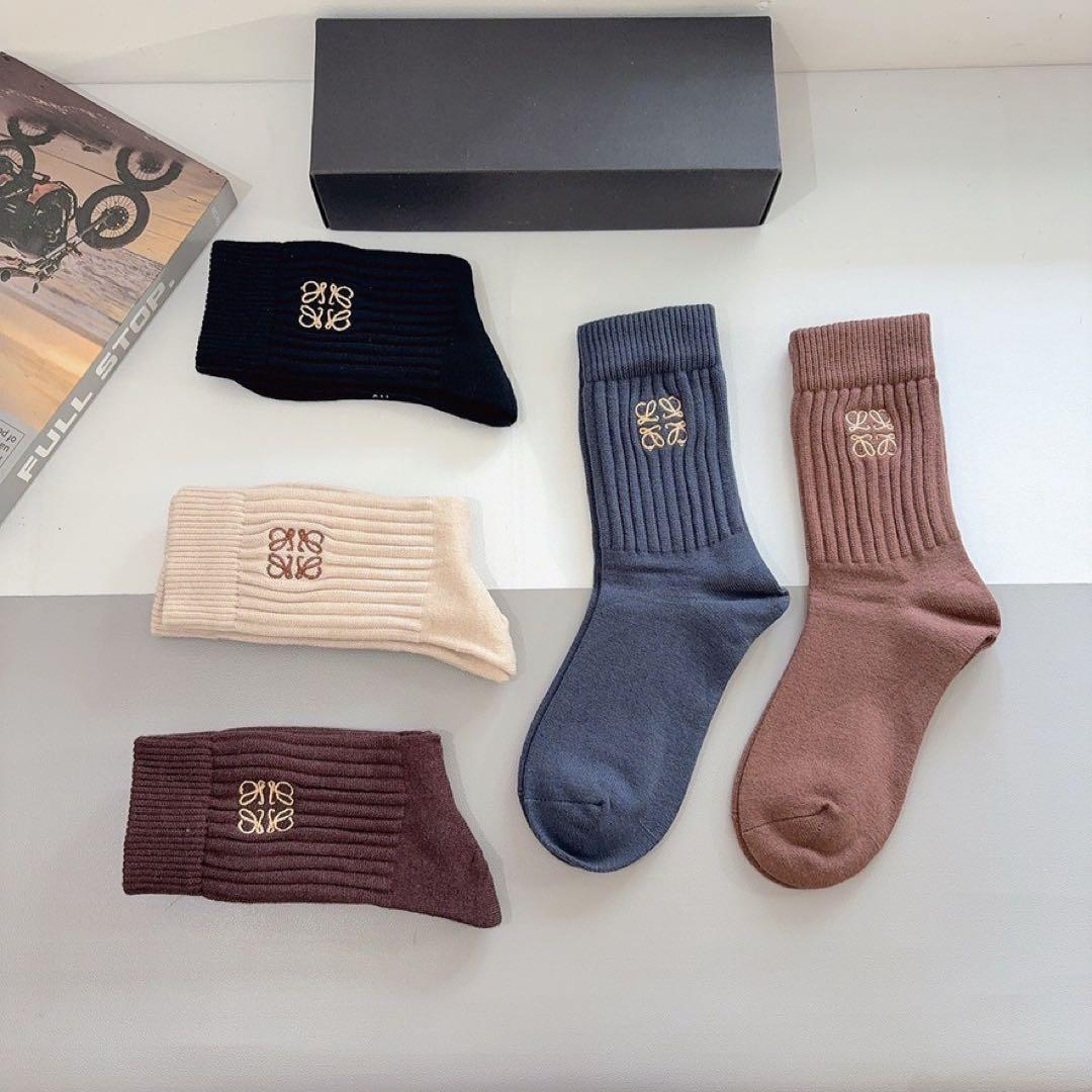 LOEWE ロエベ ソックス 5足セット アナグラム刺繍 リブソックス