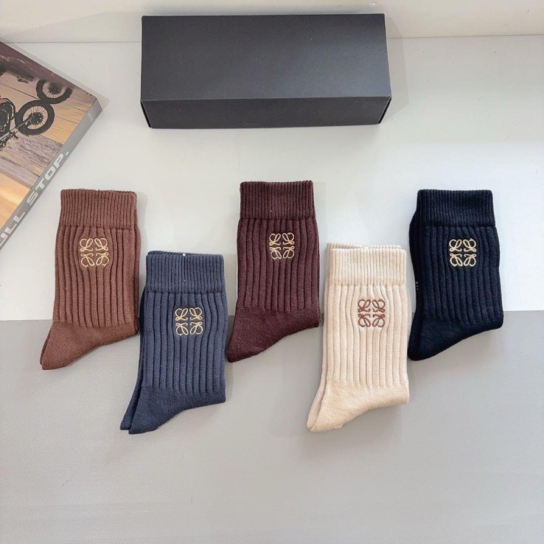 LOEWE ロエベ ソックス 5足セット アナグラム刺繍 リブソックス