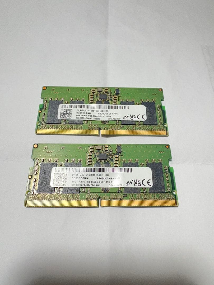 【入手困難】DDR5 8GB×2枚セット SO-DIMM メモリ
