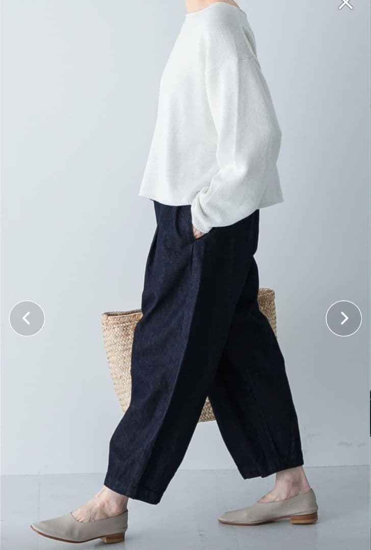 かぐれ デニム クロップドパンツ イージーパンツ インディゴ